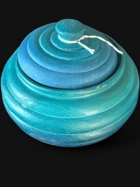 Handcrafted Blue Teal Decorative Lidded Bowl - Home Art